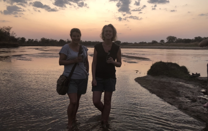 Helen-Sally-press-pause-to-watch-the-sun-go-down-Mwaleshi-River-North-Luangwa-Zambia-