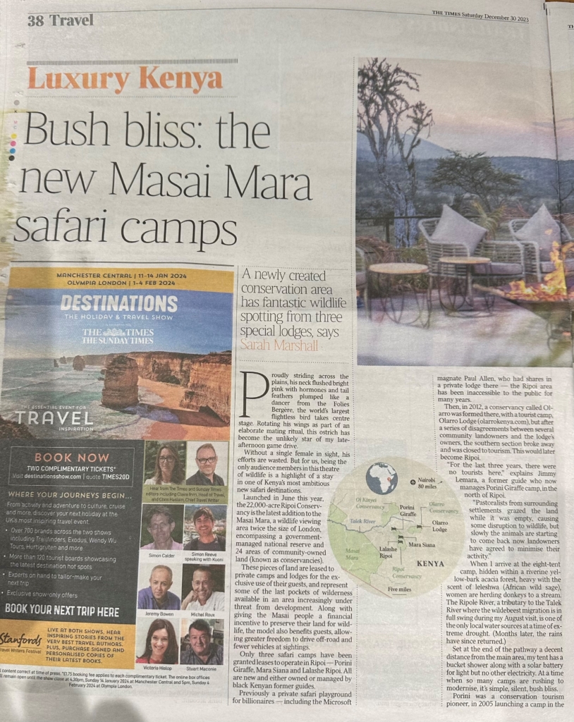The Times 30 December 2023 - Ripoi Conservancy, Masai Mara Kenya